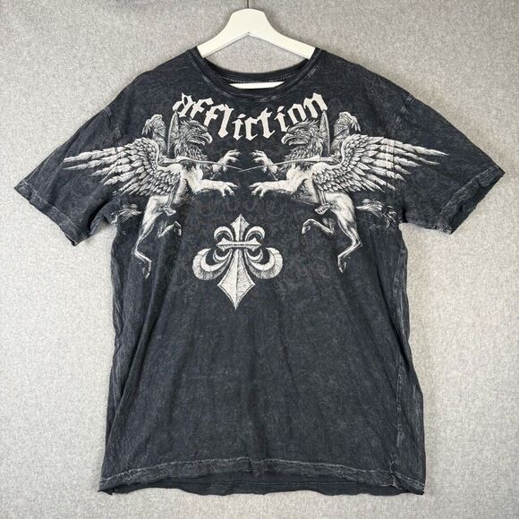 Affliction Mens XL Signature Series Andrei Arlovski T Shirt Black Grunge Y2K - Picture 1 of 6